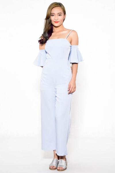 Lacen Cold Shoulder Jumpsuit - Light Blue