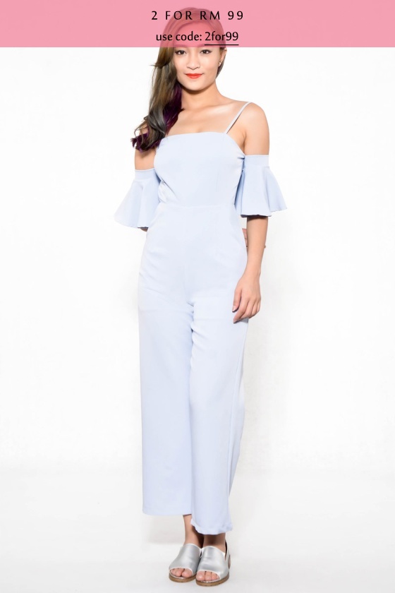 Lacen Cold Shoulder Jumpsuit - Light Blue