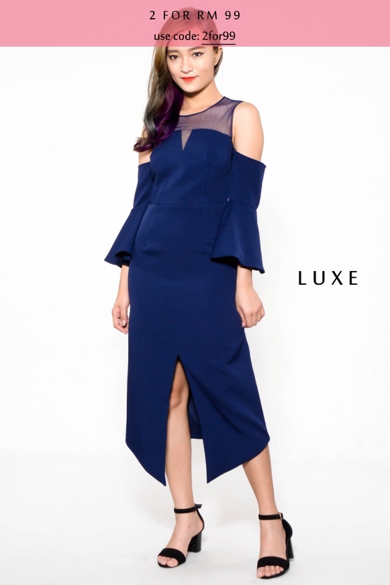 Regilla Cold Shoulder Maxi Dress - Blue