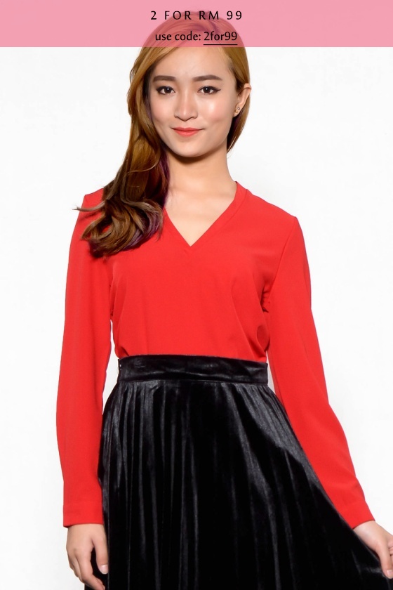 Misie V-Neck Top - Red