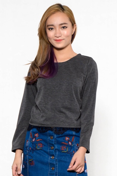 Janeth Lace Hem Top - Grey