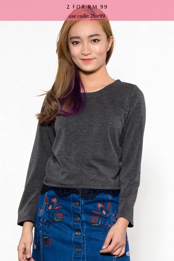 Janeth Lace Hem Top - Grey