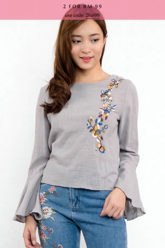 Aldefia Trumpet Top with Embroidery