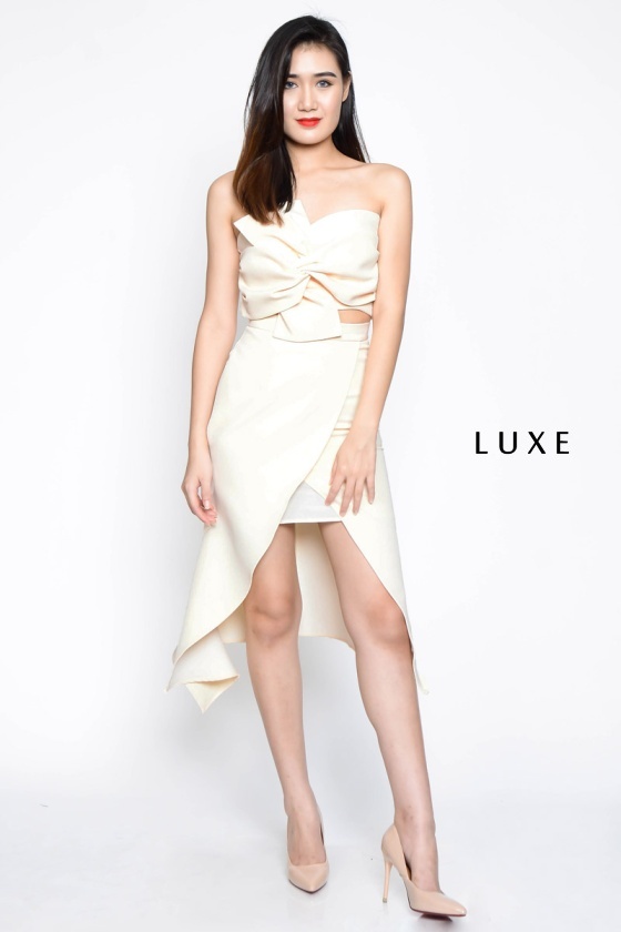 Hillary Bow Top and Slit Skirt Suit