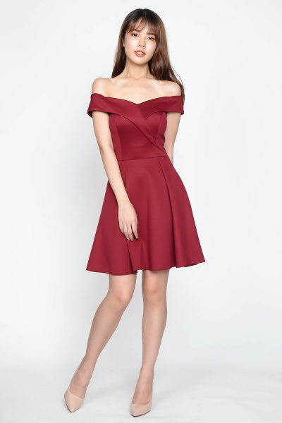 Lesa Off Shoulder Dress - Wine Lesa Off Shoulder Dress - Wine