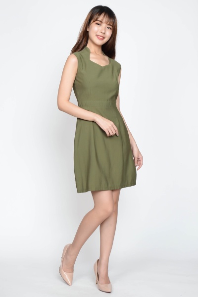 Margie High Neck Dress - Olive