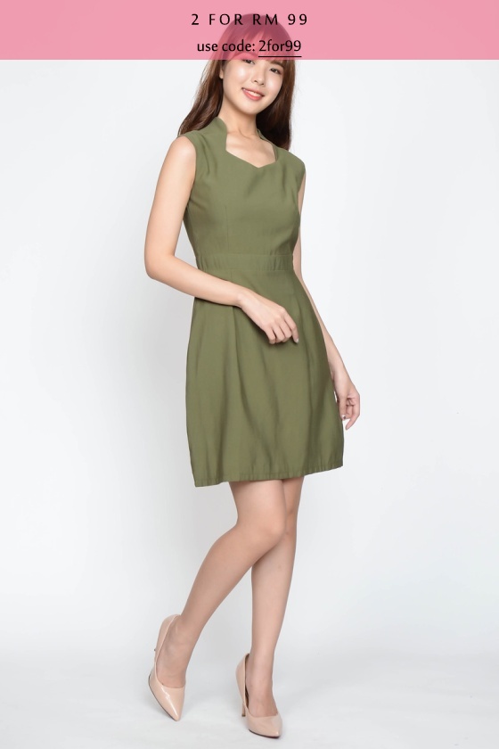 Margie High Neck Dress - Olive