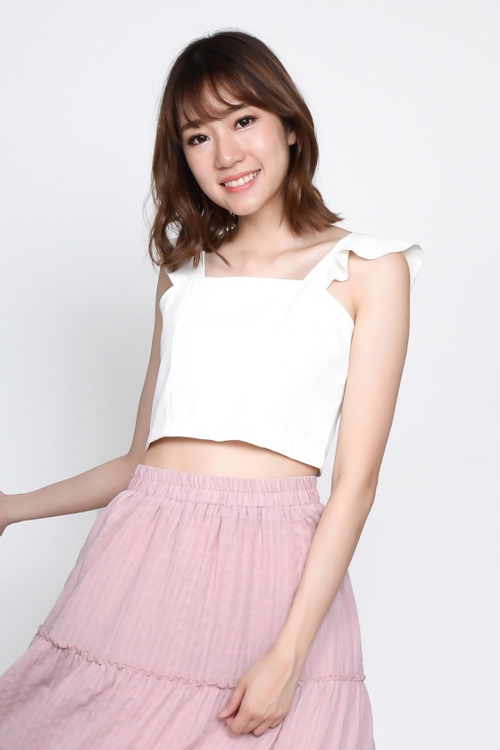 Jacey Ruffle Crop Top - White