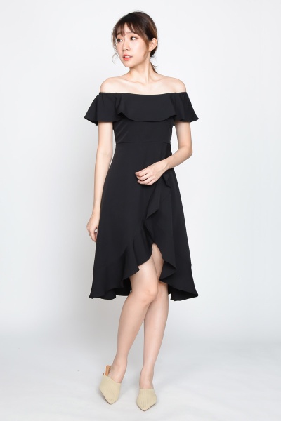 Savanna Off Shoulder Ruffle Dress - Black