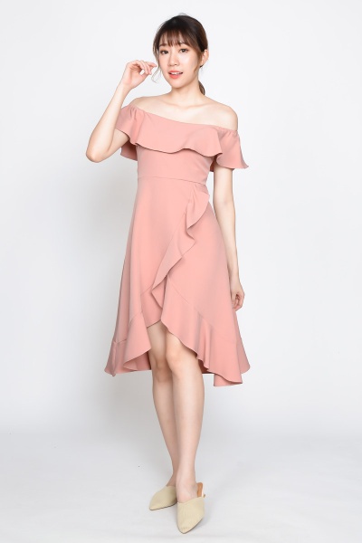 Savanna Off Shoulder Ruffle Dress - Pink