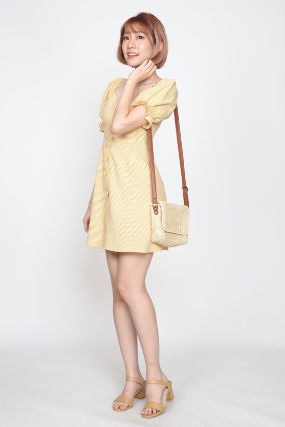 Emiko Boat Neck Checker Dress