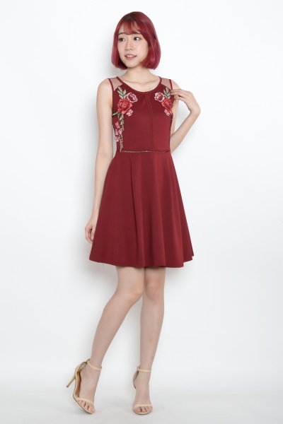 Thora Floral Skater Dress - Wine