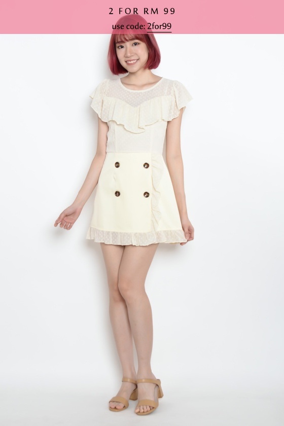 Sanora Ruffle Polka Dress - Beige