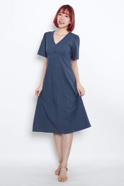 Alexandra V Neck Midi Dress - Blue