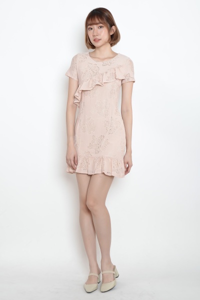 Drucilla Ruffle Lace Dress - Nude