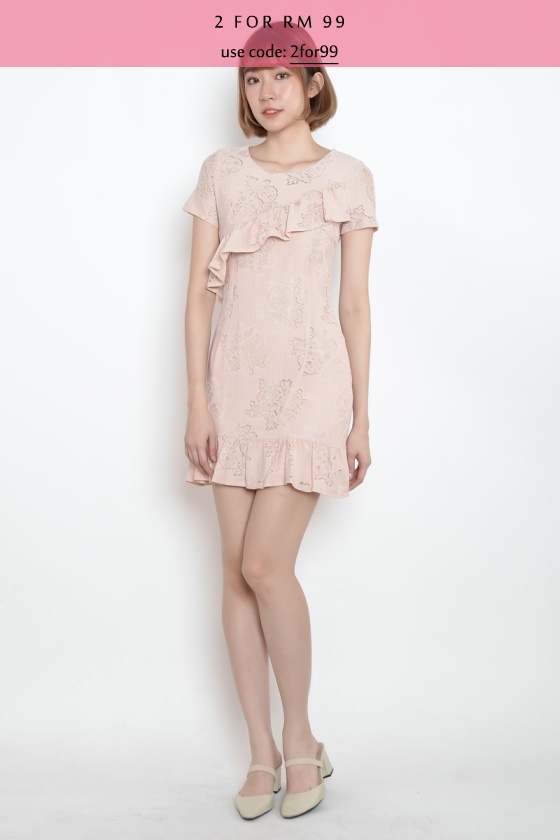 Drucilla Ruffle Lace Dress - Nude