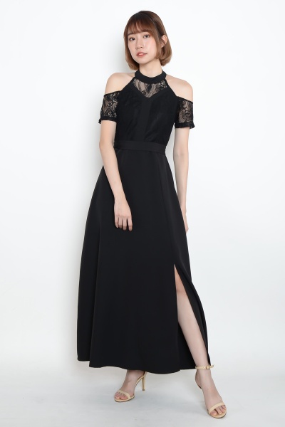 Linsey Cold Shoulder Lace Dress - Black