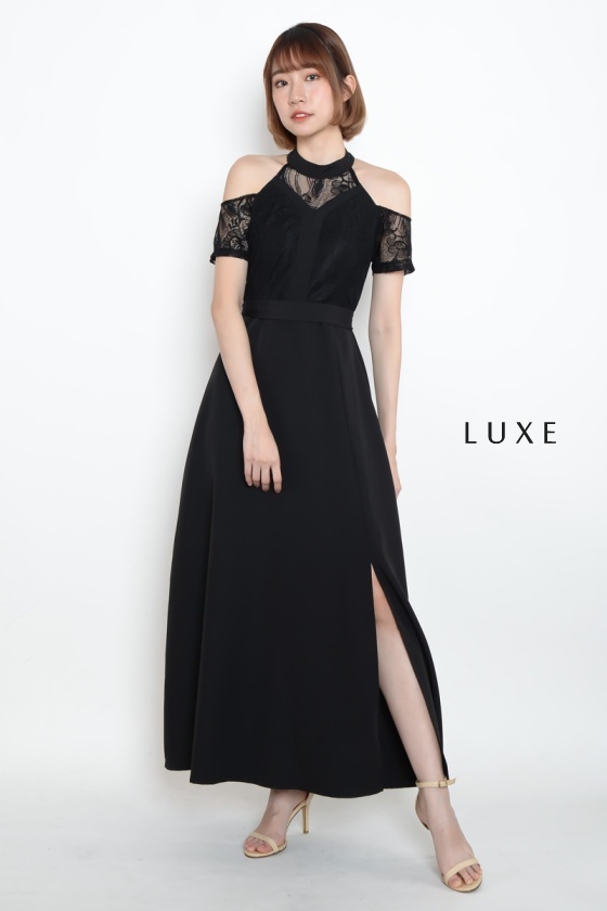 Linsey Cold Shoulder Lace Dress - Black