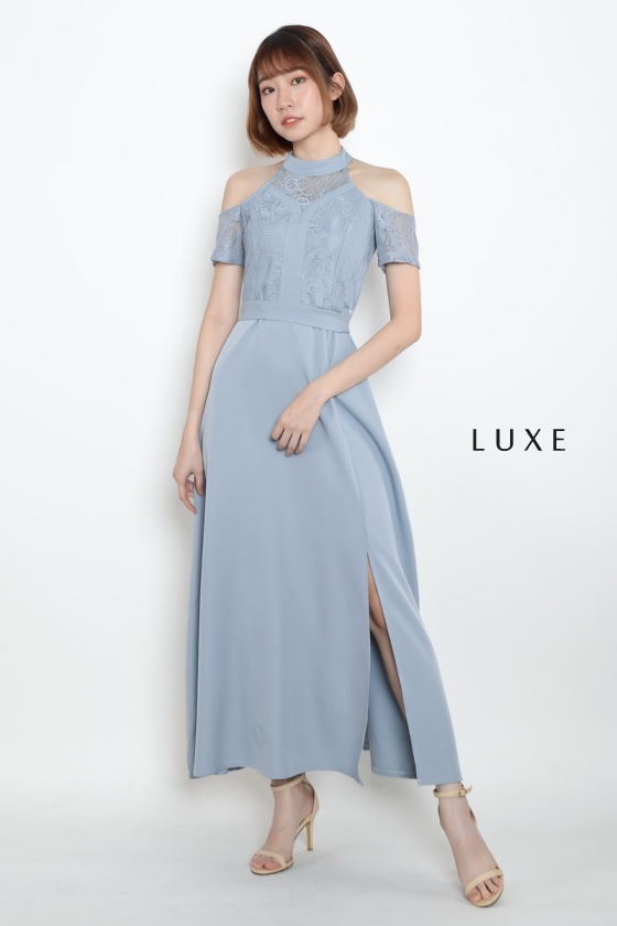 Linsey Cold Shoulder Lace Dress - Ash Blue