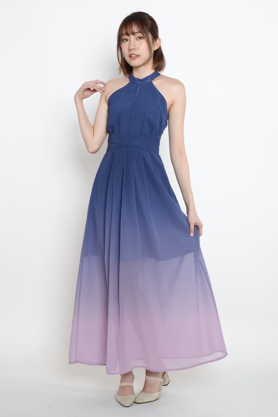 Gyinn Ombre Halter Maxi Dress - Ash Blue