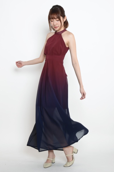 Gyinn Ombre Halter Maxi Dress - Red