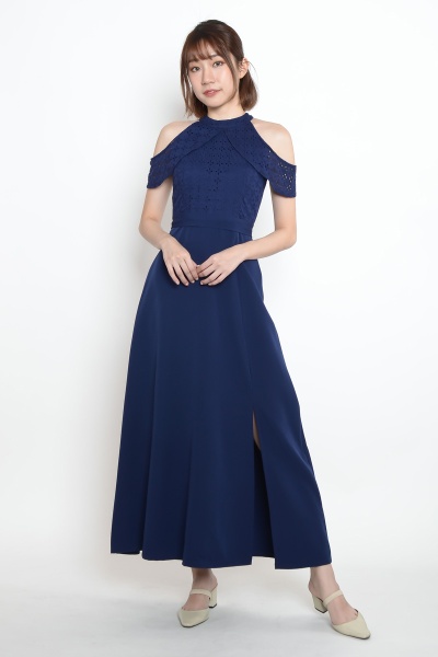 Delilah Cold Shoulder Maxi Dress - Blue