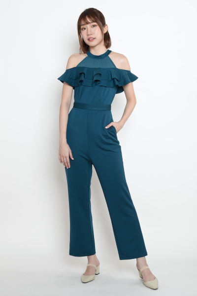 Marian Ruffle Jumpsuit - Cyan