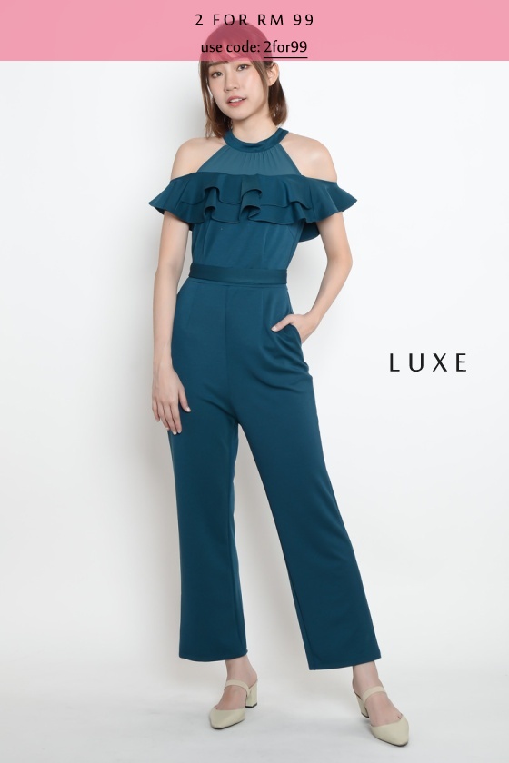 Marian Ruffle Jumpsuit - Cyan