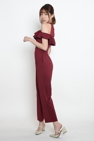 Marian Ruffle Jumpsuit - Wine