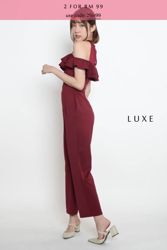 Marian Ruffle Jumpsuit - Wine
