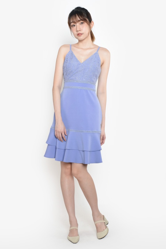 Irene Lace V-Neck Dress - Slate Blue