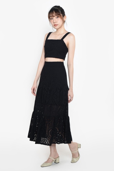 Jerry Eyelet Two-Piece Suit - Black