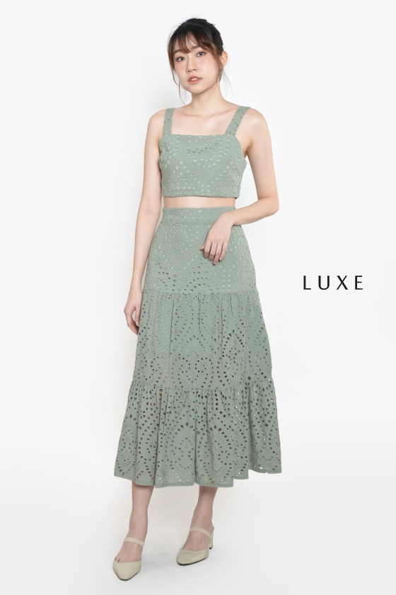 Jerry Eyelet Two-Piece Suit - Avocado