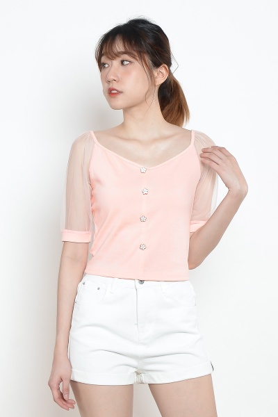 Athean Daisy Mesh Top - Peach
