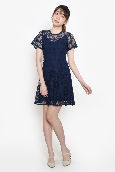 Reba Lace Cutout Dress - Navy