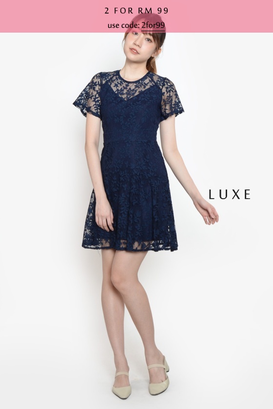 Reba Lace Cutout Dress - Navy