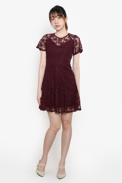 Reba Lace Cutout Dress - Maroon