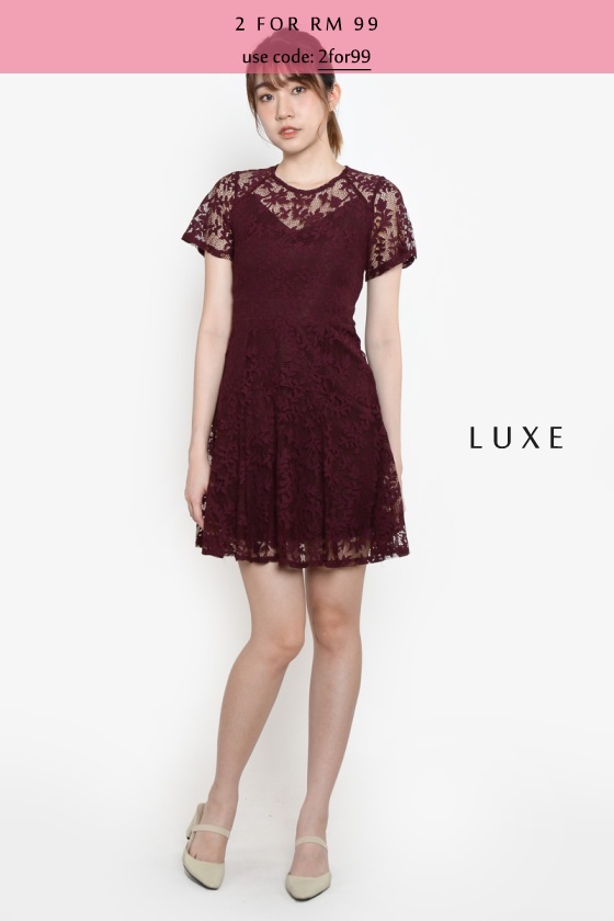 Reba Lace Cutout Dress - Maroon