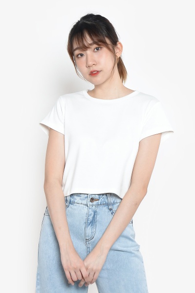 Edith Basic Crop Tee - White