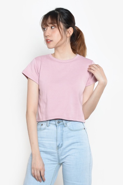 Edith Basic Crop Tee - Pink