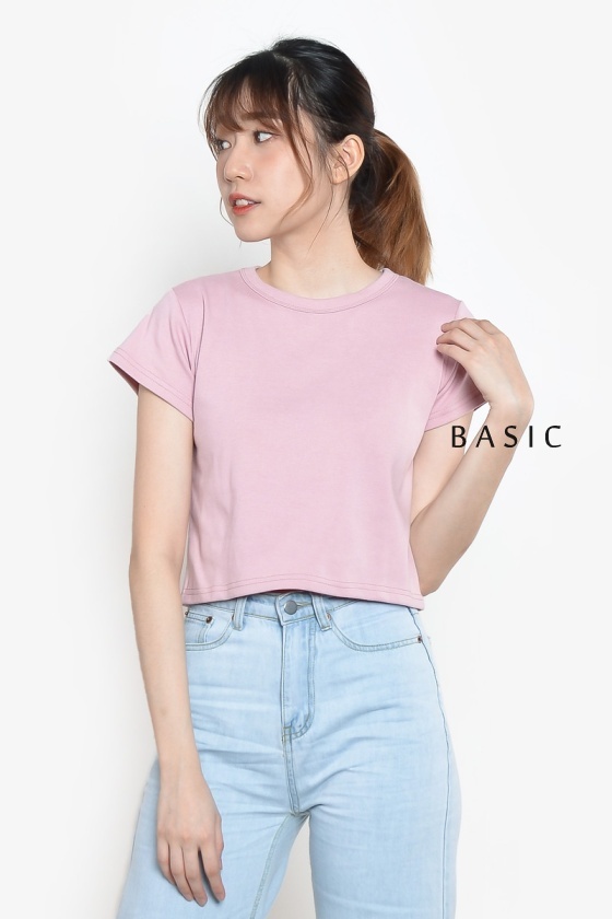 Edith Basic Crop Tee - Pink
