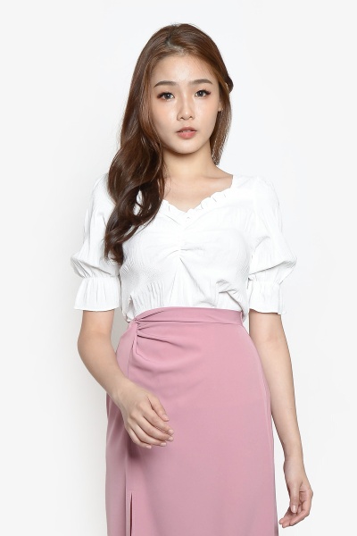 Shella Cinched Top - White (free inner singlet)