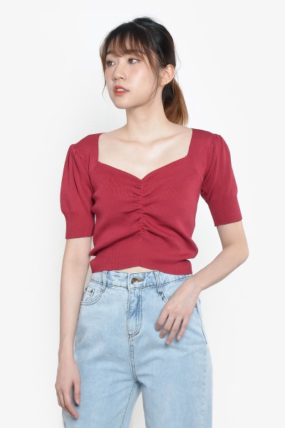 Tracy V Neck Knitted Top - Red
