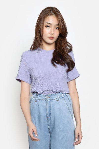 Hillary Jacquard Basic Top - Purple