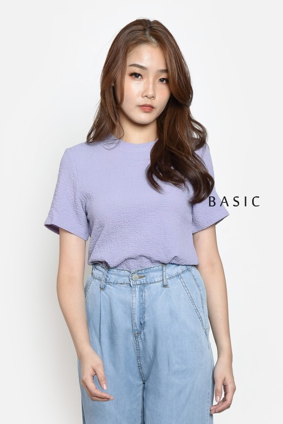 Hillary Jacquard Basic Top - Purple