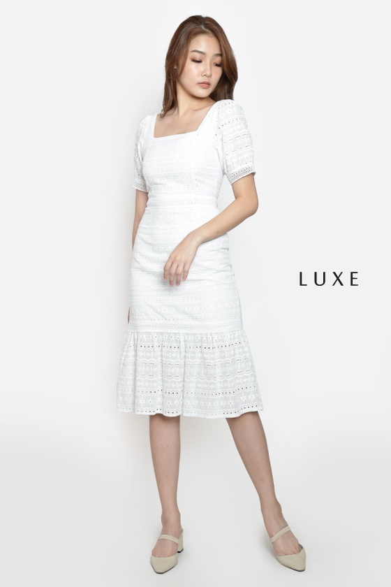 Delmy Eyelet Mermaid Dress - White