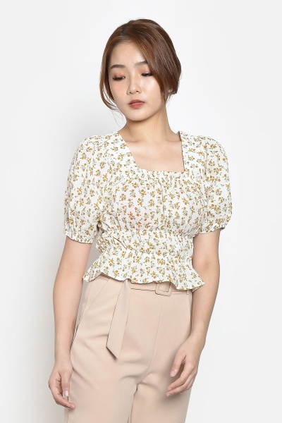 Lucinda Jacquard Floral Smocked Top