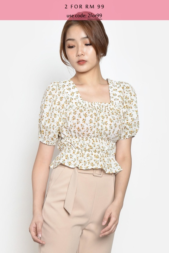 Lucinda Jacquard Floral Smocked Top