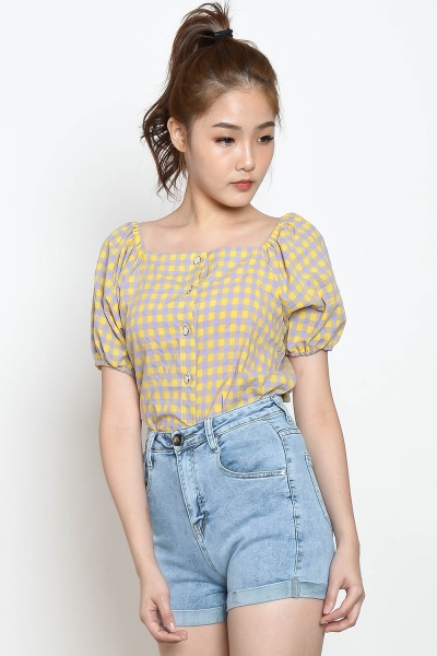 Marion Gingham Puff Sleeve Top