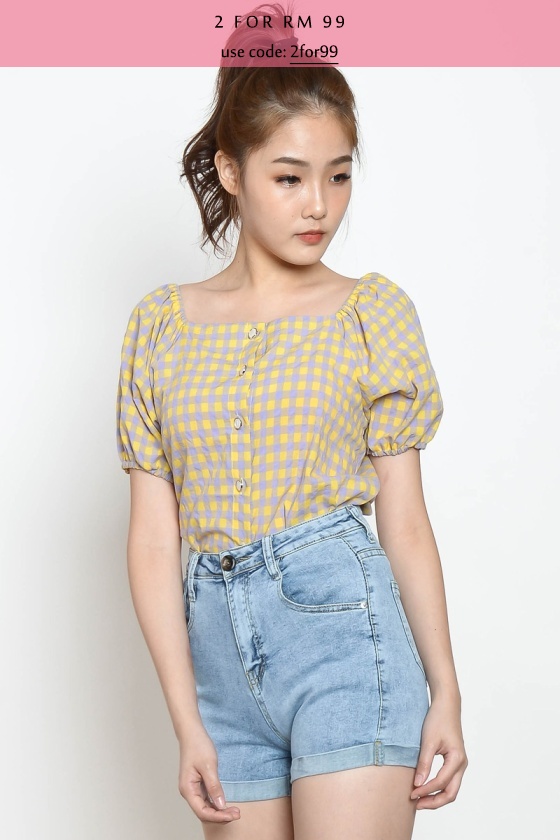 Marion Gingham Puff Sleeve Top